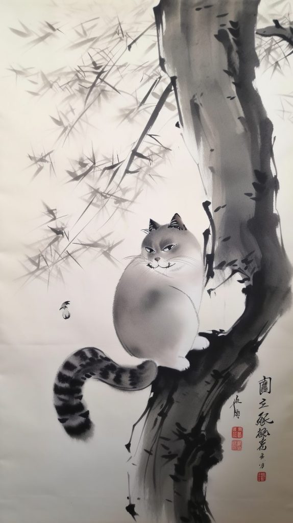 国风水墨风格猫插图1