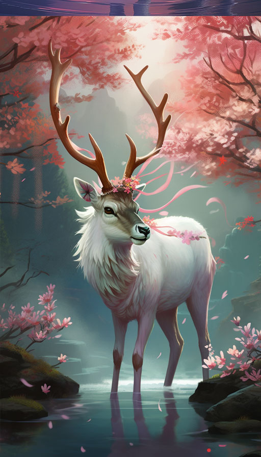 九彩白鹿 | Aitime丨人人都是大画师跃上祥云，头戴光环，身披彩带，仙灵环绕。-Aitime丨人人都是大画师