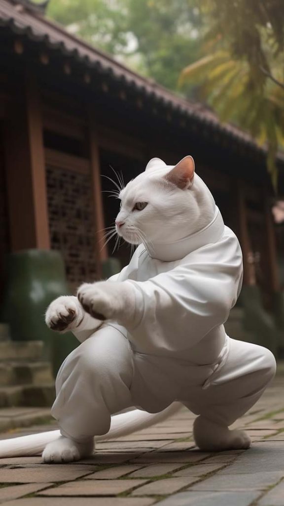 白色功夫服装的白猫 | Aitime丨人人都是大画师-Aitime丨人人都是大画师