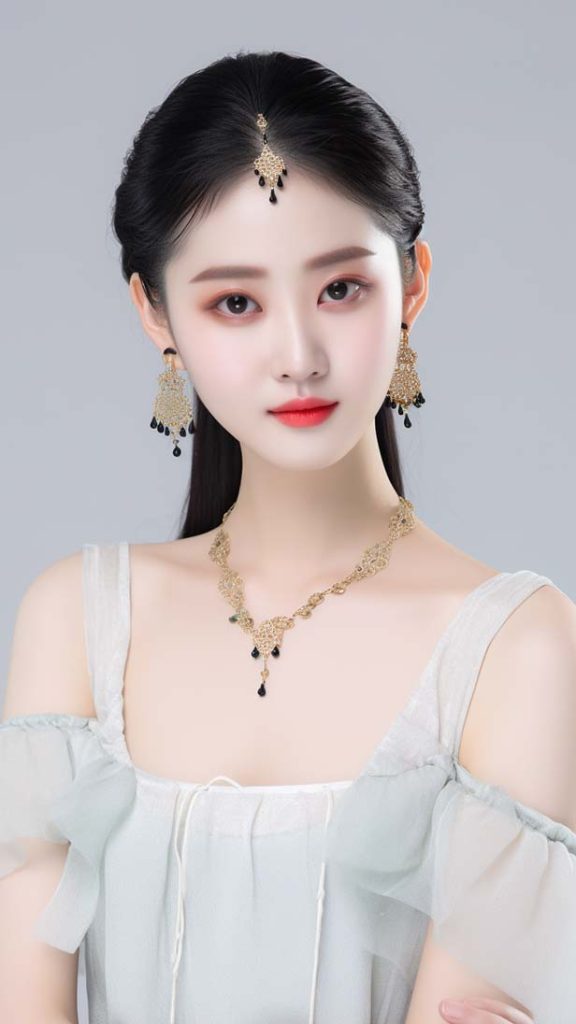 一位穿着古装的中国姑娘，带着微笑，戴着配饰 | Aitime丨人人都是大画师-Aitime丨人人都是大画师