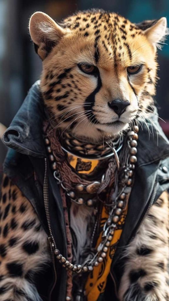 穿着朋克服装的人形猎豹 | Aitime丨人人都是大画师-Aitime丨人人都是大画师