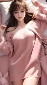 ai绘画 美女 粉色衣服 可爱长发美女 4k高清手机壁纸_