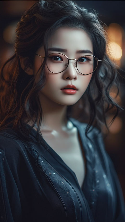 戴眼镜的黑衣服美女 | Aitime丨人人都是大画师-Aitime丨人人都是大画师