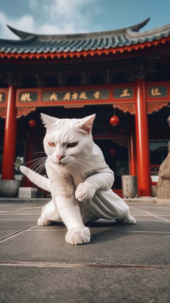 色功夫服装的白猫 | Aitime丨人人都是大画师-Aitime丨人人都是大画师
