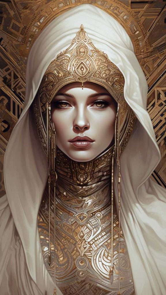 Midjourney描述：一个大兜帽和一个女人的画 | Aitime丨人人都是大画师-Aitime丨人人都是大画师