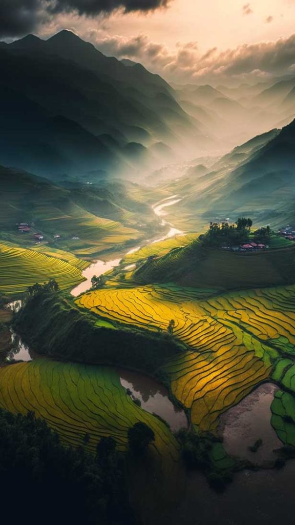 稻田风景，梯田，美景 | Aitime丨人人都是大画师-Aitime丨人人都是大画师