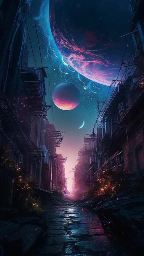 发光的粉红色和蓝色城市插图 发光的粉红色和蓝色城市
