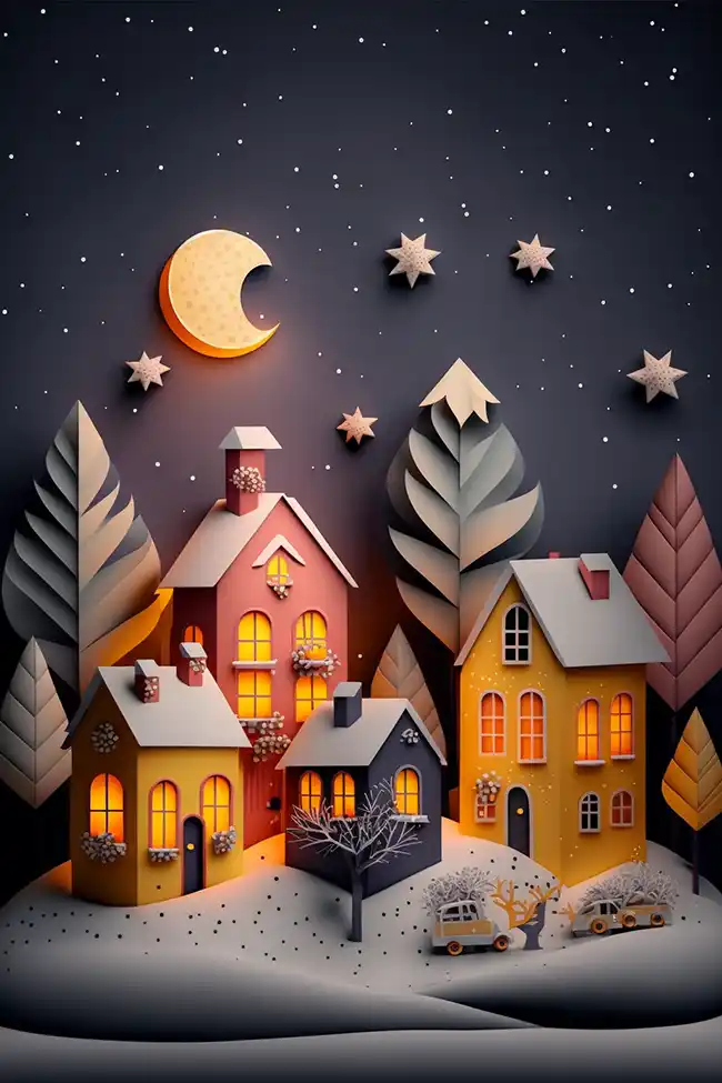 纸艺风格空灵美丽的新年的夜晚 | Aitime丨人人都是大画师-Aitime丨人人都是大画师