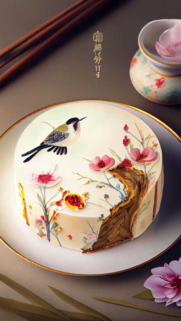 漂亮的中国花鸟画奶油蛋糕卷 | Aitime丨人人都是大画师-Aitime丨人人都是大画师
