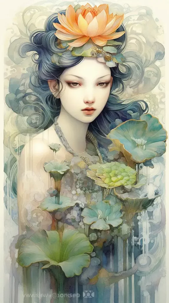 Anna Dittmann的《古代优雅的亚洲莲花女神》 | Aitime丨人人都是大画师-Aitime丨人人都是大画师