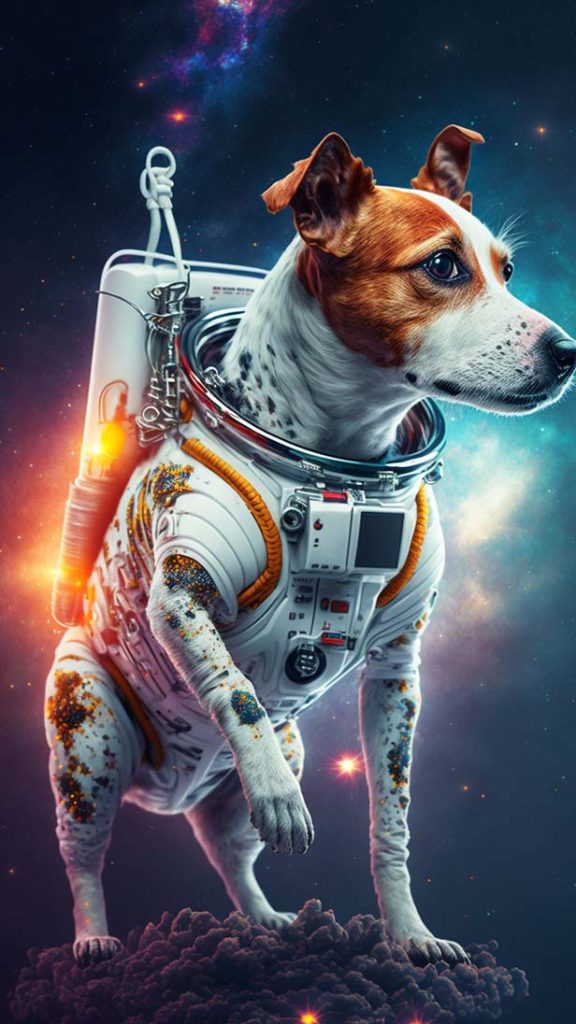 杰克罗素梗在太空中穿着宇宙服 | Aitime丨人人都是大画师-Aitime丨人人都是大画师
