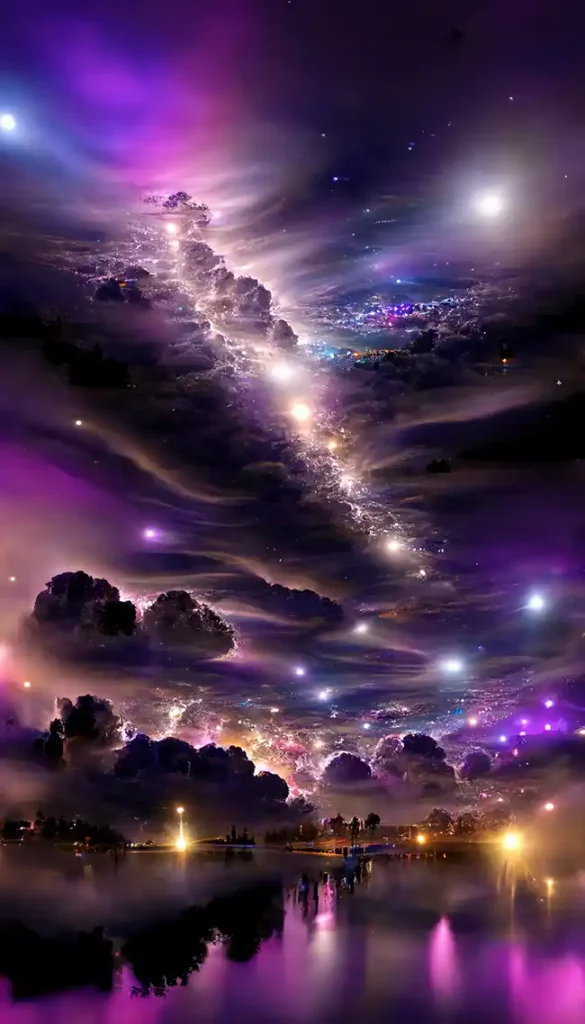 明亮的灯光和云层上的夜景 | Aitime丨人人都是大画师-Aitime丨人人都是大画师