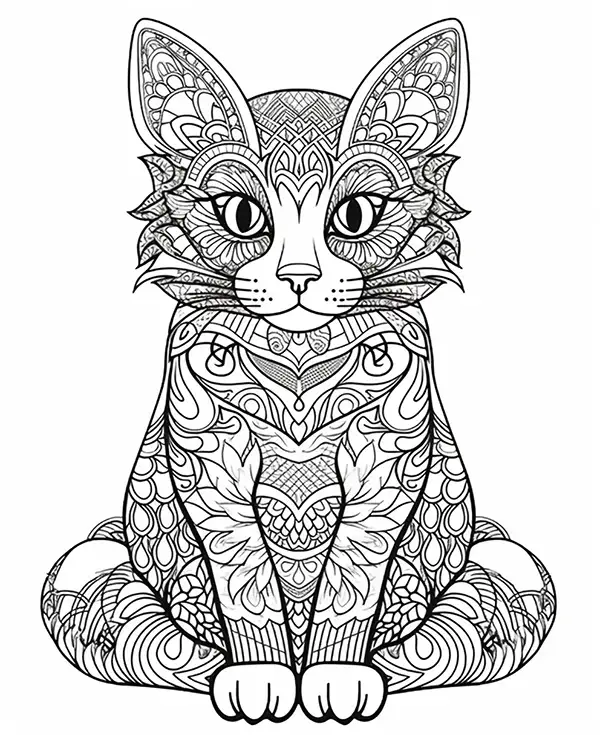 美丽的猫，zentangle，黑白，粗线条，简单的绘画 | Ai关键词 Midjourney关键词 Ai绘画教程 Ai绘画 设计资源 设计教程-Ai关键词  Midjourney关键词 Ai绘画教程 Ai绘画 设计资源 设计教程