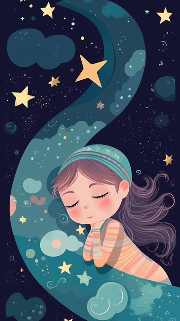 晚安小女孩星星月亮 | Aitime丨人人都是大画师-Aitime丨人人都是大画师