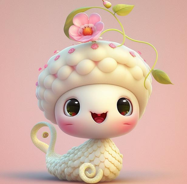 pixar风格，超级可爱快乐的白仙蛇宝宝 | Aitime丨人人都是大画师-Aitime丨人人都是大画师