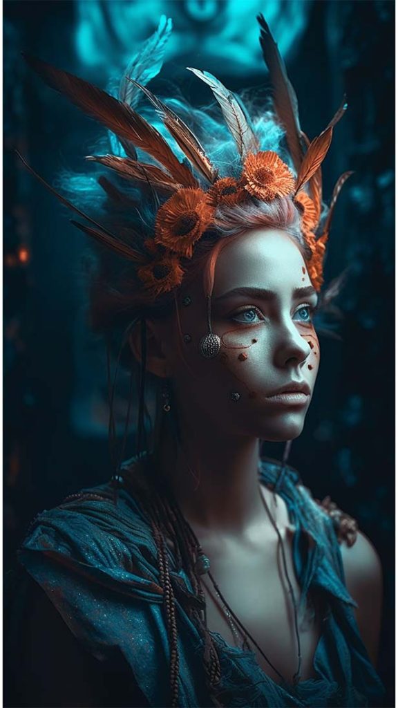 一位年长的妇女头上戴着鹿角，采用郁郁葱葱的巴洛克式静物画风格 | Aitime丨人人都是大画师-Aitime丨人人都是大画师