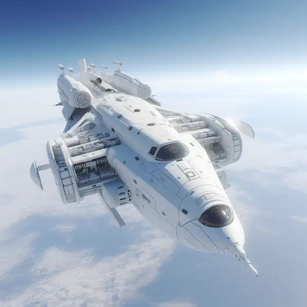 白色宇宙飞船，在天空中，高清 | Aitime丨人人都是大画师-Aitime丨人人都是大画师