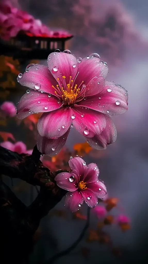 有一朵花，杜鹃花，花上的水滴-Aitime丨人人都是大画师
