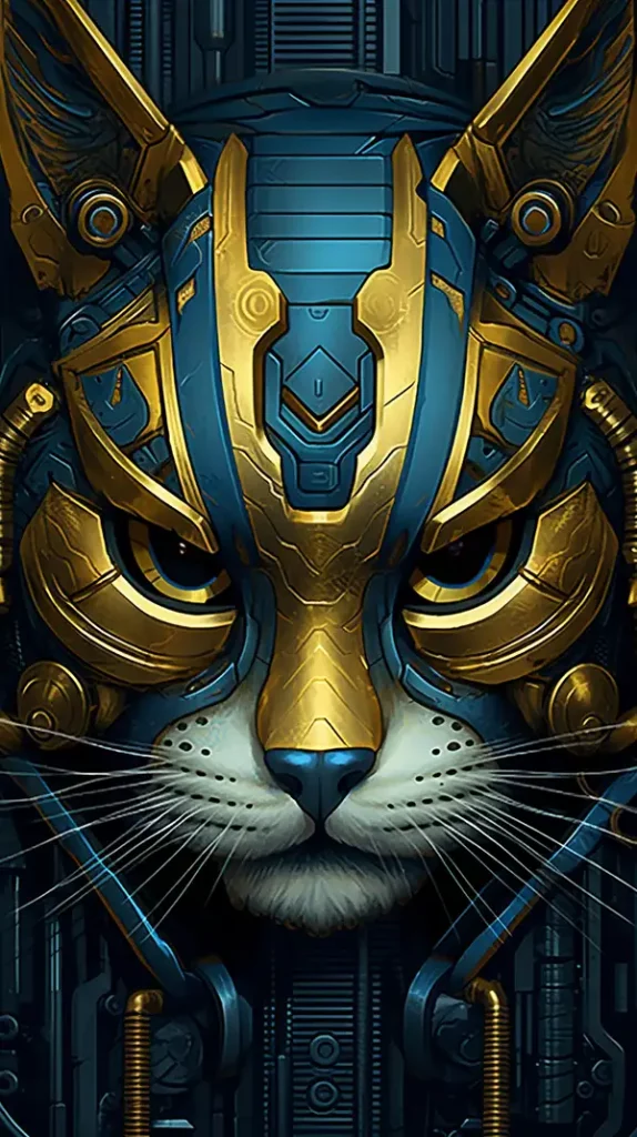 一张蓝色和金色的猫脸，被描绘成一只猫 | Aitime丨人人都是大画师-Aitime丨人人都是大画师