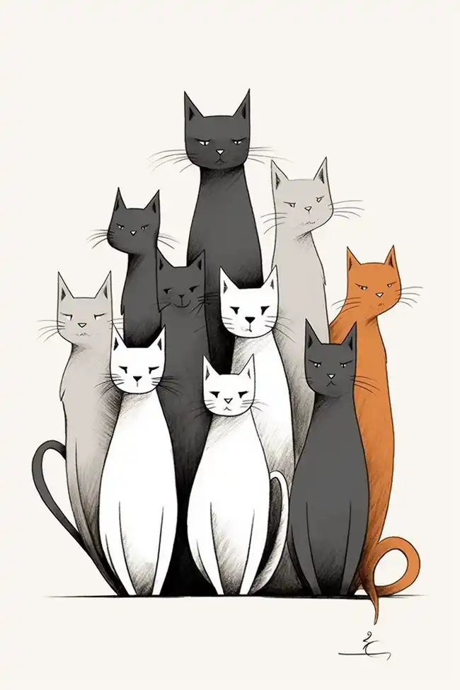 猫，极简主义，白色背景 | Aitime丨人人都是大画师-Aitime丨人人都是大画师