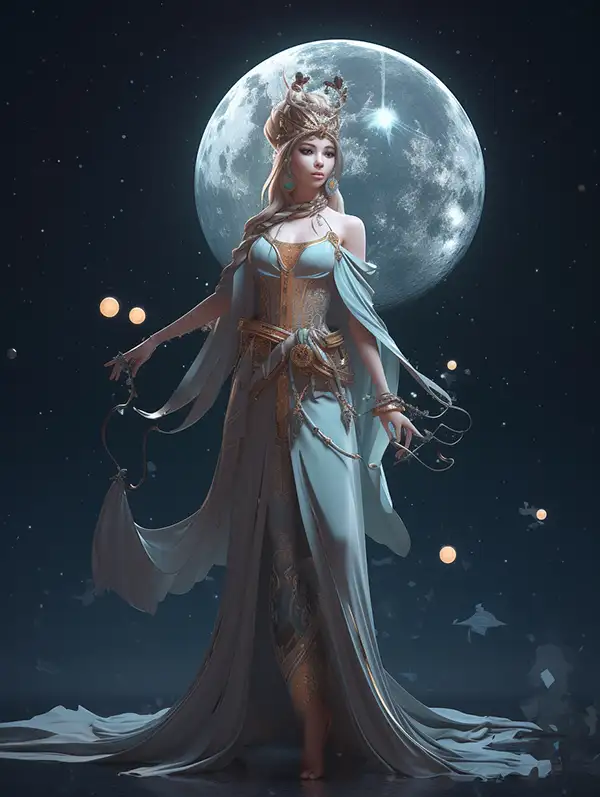 角色设计月亮女神美丽的全身视图 | Aitime丨人人都是大画师-Aitime丨人人都是大画师