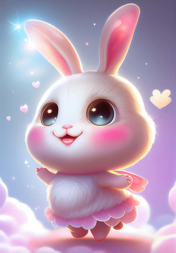 大眼睛的兔子穿着粉色飘逸的连衣裙-Ai关键词  Midjourney关键词 Ai绘画教程 Ai绘画 设计资源 设计教程
