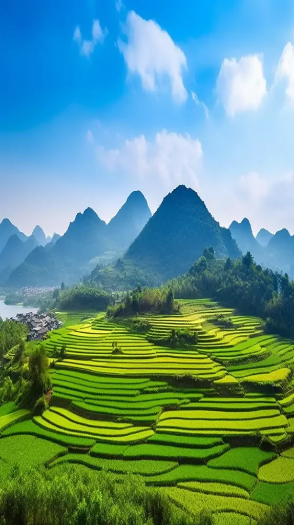 广西桂林，一个春天的早晨，大片的​​蓝天 | Aitime丨人人都是大画师-Aitime丨人人都是大画师