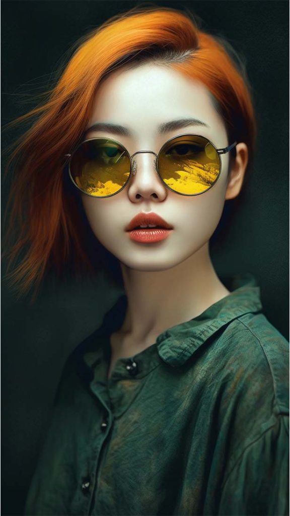 一个戴着墨镜和 t 恤的女孩 | Aitime丨人人都是大画师-Aitime丨人人都是大画师