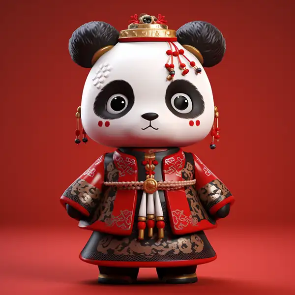 头和腰上有中国结的可爱熊猫 | Aitime丨人人都是大画师-Aitime丨人人都是大画师