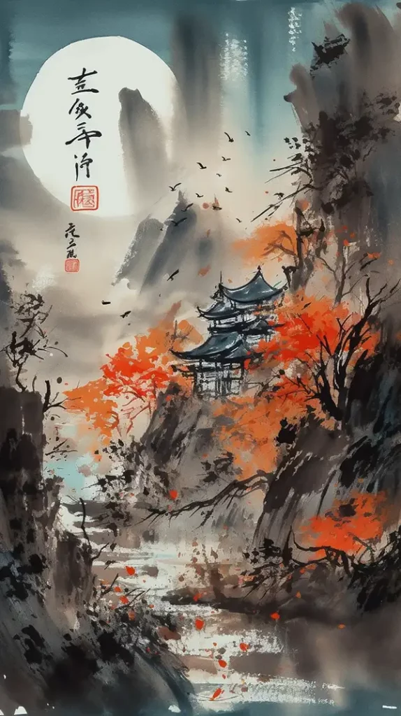 浓墨的色彩与柔光的笔触形成强烈的明暗对比感，用粗糙的纸张和书法画笔，使画作体现出复杂而独特的质感 | Aitime丨人人都是大画师-Aitime丨人人都是大画师