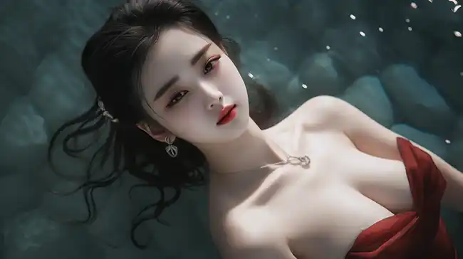 全身2，仰泳躺在水上，一个漂亮的18岁中国女孩 | Aitime丨人人都是大画师-Aitime丨人人都是大画师