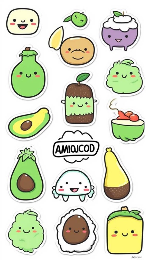 可爱的 kawaii advocados 矢量图标 | Aitime丨人人都是大画师-Aitime丨人人都是大画师
