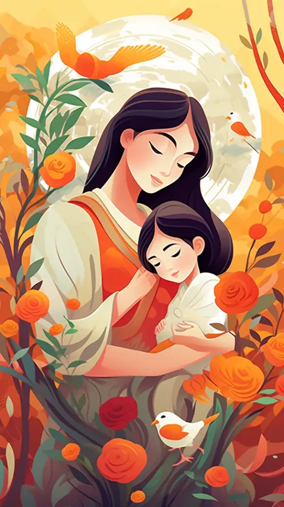 母亲节海报，一个可爱的亚洲女孩和妈妈玩耍 | Aitime丨人人都是大画师-Aitime丨人人都是大画师
