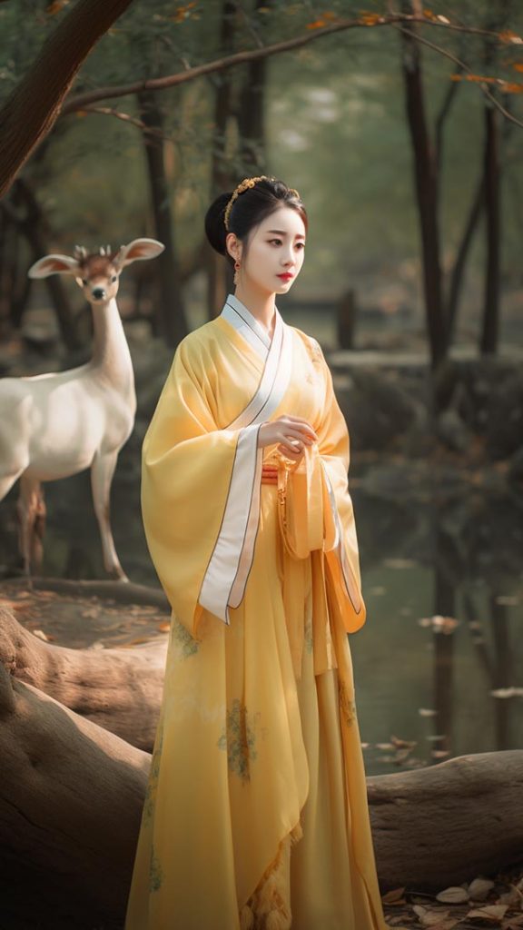 一只梅花鹿围着一个漂亮的美少女 | Aitime丨人人都是大画师-Aitime丨人人都是大画师