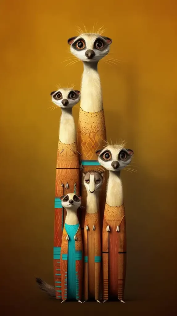 抽象绘画，猫鼬家族作为图腾柱，超现实主义 | Aitime丨人人都是大画师-Aitime丨人人都是大画师